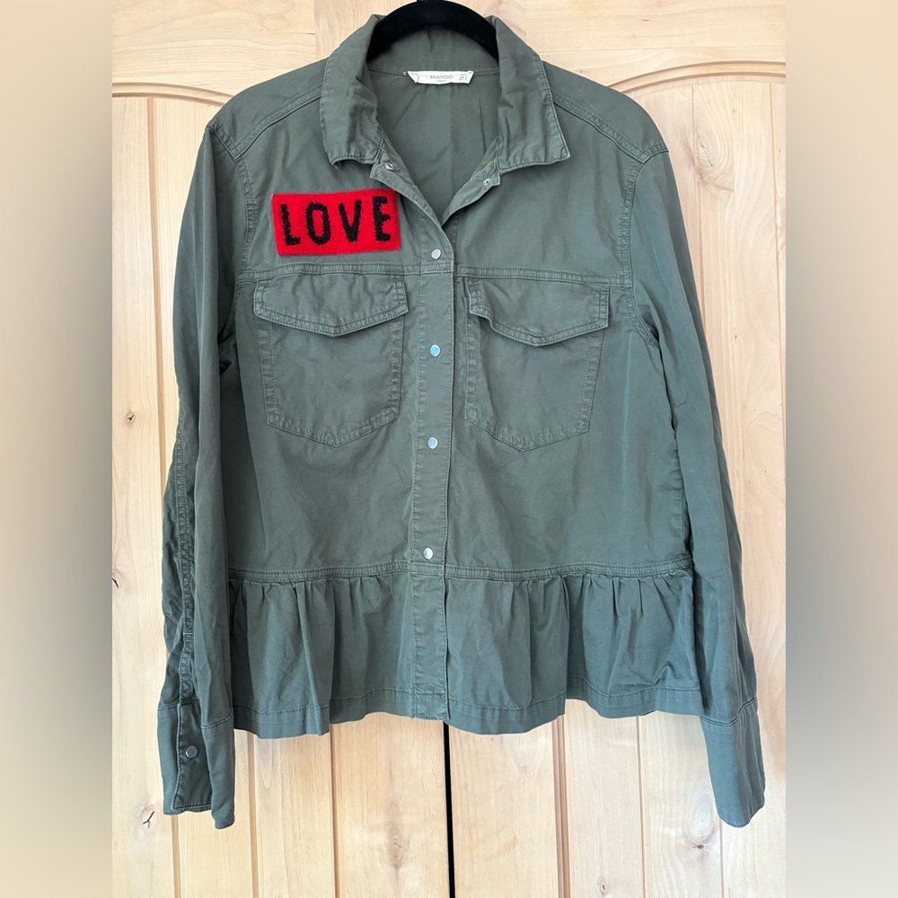 Mango LOVE Patch Olive Green Jacket - image 1